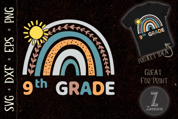 9th Grade Rainbow Teacher Student School Graphics