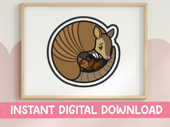 Armadillo Curled Up Acorn Sticker Design: Graphics for T-Shirt Designs