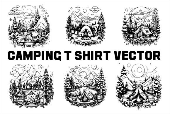 Camping T-shirt Vector Silhouettes: Graphics & Illustrations for Creative Design