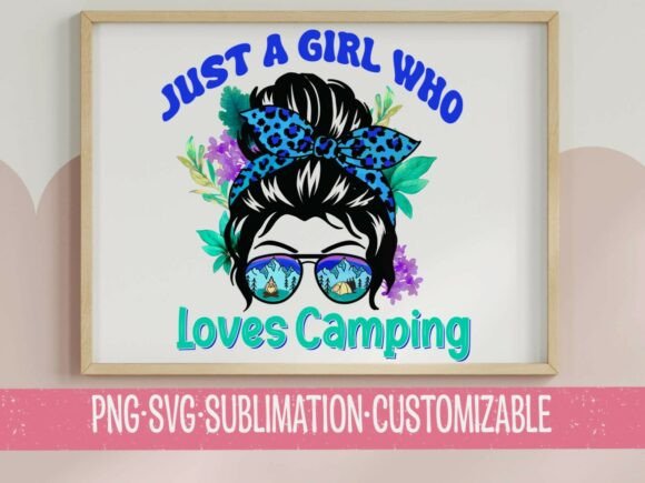 Just Girl Loves Camping SVG Messy Bun