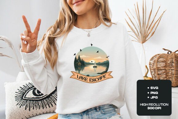 Lake Escape Sunset Cabin SVG Art
