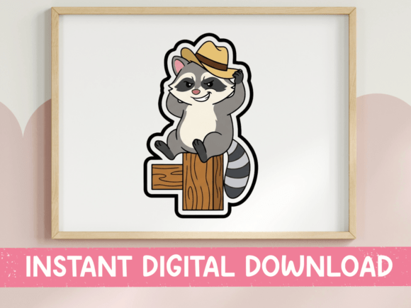 Raccoon in Cowboy Hat Fence Post Sticker Graphics